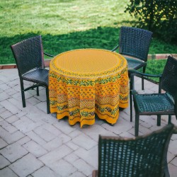 Provence Cotton Tablecloth - Olive Mimosa Yellow Round