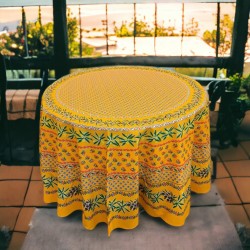 Provence Cotton Tablecloth - Olive Mimosa Yellow Round