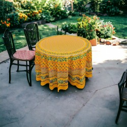 Provence Cotton Tablecloth - Olive Mimosa Yellow Round