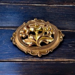 Antique French 1800s Rose & Yellow Gold Plated Floral Brooch