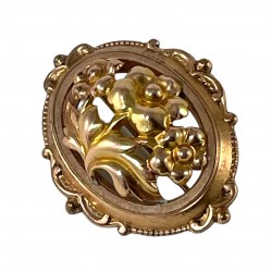 Antique French 1800s Rose & Yellow Gold Plated Floral Brooch