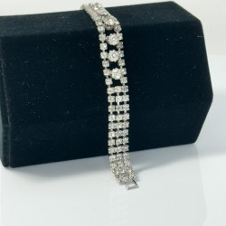 Vintage Charm: 1960s Clear Rhinestones Silver Tone 3-Strand Bracelet