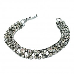 Vintage Charm: 1960s Clear Rhinestones Silver Tone 3-Strand Bracelet