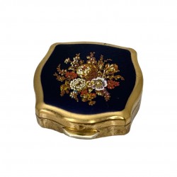 Stratton Vintage  Dark Blue Enamel & Autumn Floral Design Mini Pill Box