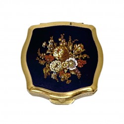 Stratton Vintage  Dark Blue Enamel & Autumn Floral Design Mini Pill Box