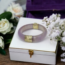 Vintage Lavender Jade 14K Electroplated Gold Hinged Bangle Bracelet