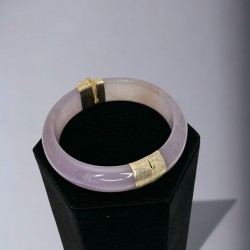 Vintage Lavender Jade 14K Electroplated Gold Hinged Bangle Bracelet