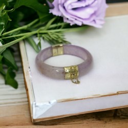 Vintage Lavender Jade 14K Electroplated Gold Hinged Bangle Bracelet