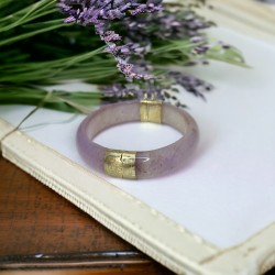 Vintage Lavender Jade 14K Electroplated Gold Hinged Bangle Bracelet