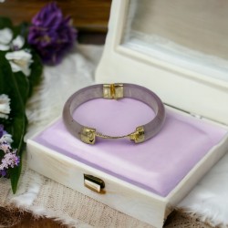 Vintage Lavender Jade 14K Electroplated Gold Hinged Bangle Bracelet