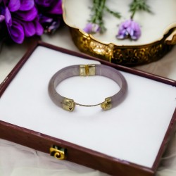 Vintage Lavender Jade 14K Electroplated Gold Hinged Bangle Bracelet