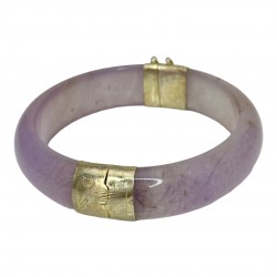 Vintage Lavender Jade 14K Electroplated Gold Hinged Bangle Bracelet