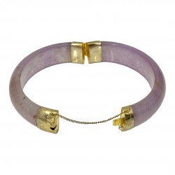 Vintage Lavender Jade 14K Electroplated Gold Hinged Bangle Bracelet