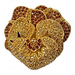 Vintage Ciner Pave Rhinestones & Gold Tone Pansy Flower Brooch