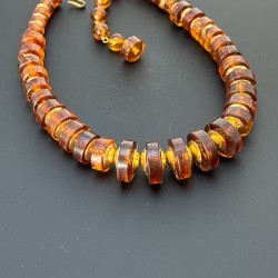 Vintage 1960s West Germany Honey & Gold Tone Faux Tortoise Shell Beads Necklace