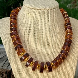 Vintage 1960s West Germany Honey & Gold Tone Faux Tortoise Shell Beads Necklace