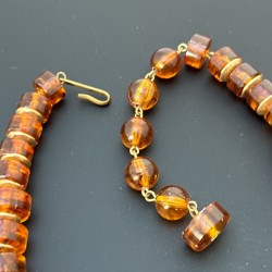 Vintage 1960s West Germany Honey & Gold Tone Faux Tortoise Shell Beads Necklace