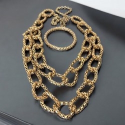 Elegant Vintage Gold Tone Chunky Link Chain Set - Necklace & Bracelet