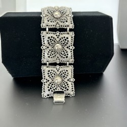 Vintage Celebrity Filigree Silver Tone Panel Bracelet