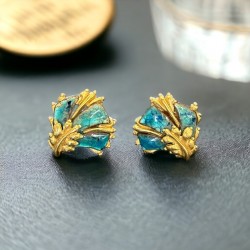 Vintage Renoir Sauteur Teal Blue Enamel on Copper Floral Clip-on Earrings