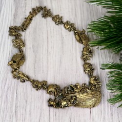 Vintage Noah's Ark Antiqued Gold Tone Links Jewelry Set