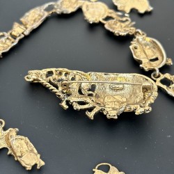 Vintage Noah's Ark Antiqued Gold Tone Links Jewelry Set