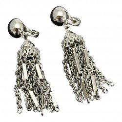 Vintage 1960s-70s Monet Damita Collection Silver Tone Tassel Clip-On Earrings