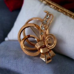 Vintage French Rose Gold Plated Swirl Bow Brooch