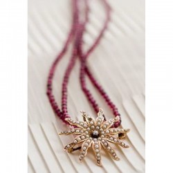 DIAMANT ETOILE- antique gold, diamond & pearl pendant and garnet necklace