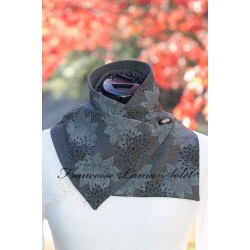 Womens Handmade and Hand Printed Gray and Black Eiffel Tower Button Neck  Scarf - Bonjour Paris