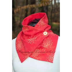 Neck Warmer Button Scarf - Gold Lotus Red