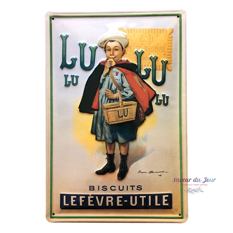 Enamel screen printed convex square sign Petit-Beurre Lu – Flavors of France
