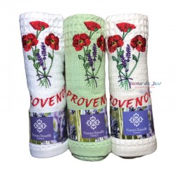 Provence Embroidered Waffle Weave Towel - Poppies
