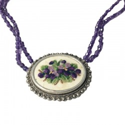 Violettes - French Vintage Needlepoint Pendant & Amethyst Necklace