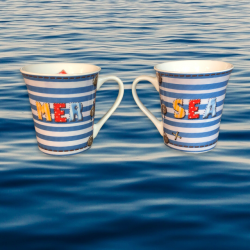 French Coastal Charm: Sea-Themed Ceramic Mug with Stripes
