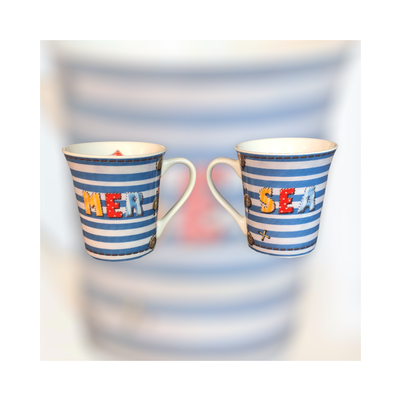 French Coastal Charm: Sea-Themed Ceramic Mug with Stripes