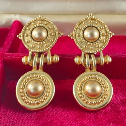 Vintage Carolee Etruscan Revival Matte Gold Tone Statement Runway Couture Clip-on Earrings