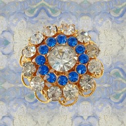 Vintage Blue & Clear Rhinestones Gold Tone Round Scatter Brooch