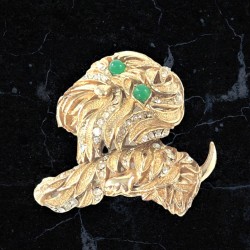 Vintage Ciner Rhinestones & Gold Tone Puppy Dog Brooch