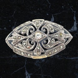 Vintage Portuguese Clear Paste Gold & Silver Marcasite Brooch