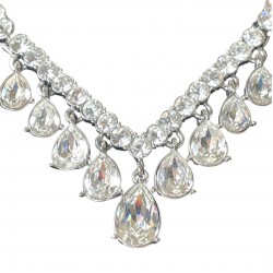 Vintage Monet Clear Teardrop Rhinestone Dangles Necklace - Wedding Glam