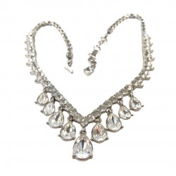 Vintage Monet Clear Teardrop Rhinestone Dangles Necklace - Wedding Glam