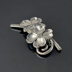 Vintage 1950s BEAU Sterling Double Dogwood Flower Brooch – Elegant Floral Pin