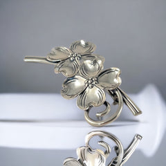 Vintage 1950s BEAU Sterling Double Dogwood Flower Brooch – Elegant Floral Pin