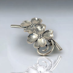 Vintage 1950s BEAU Sterling Double Dogwood Flower Brooch – Elegant Floral Pin