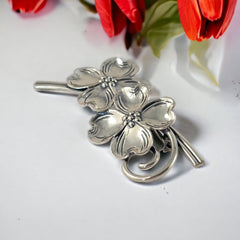 Vintage 1950s BEAU Sterling Double Dogwood Flower Brooch – Elegant Floral Pin