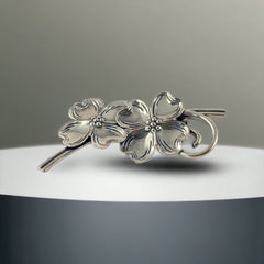 Vintage 1950s BEAU Sterling Double Dogwood Flower Brooch – Elegant Floral Pin