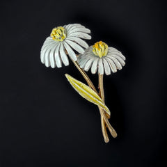 Vintage Signed ART Arthur Pepper Enamel Daisies Brooch