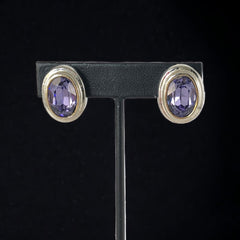 Vintage Amethyst Crystal Silver Tone Oval Clip-on Earrings