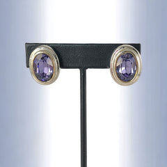 Vintage Amethyst Crystal Silver Tone Oval Clip-on Earrings